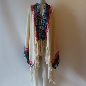 WOMENS JEN'S PIRATE BOOTY CRAM MULTICOLOR FRINGED WRAP PONCHO SHAWL OS *